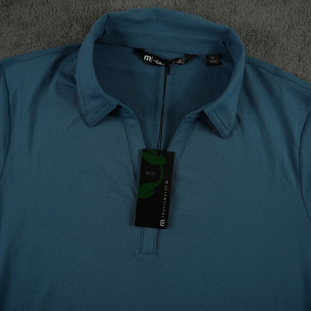 TravisMathew Glenview Polo Womens M Stellar Blue Short Sleeve V-Neck Embroidered